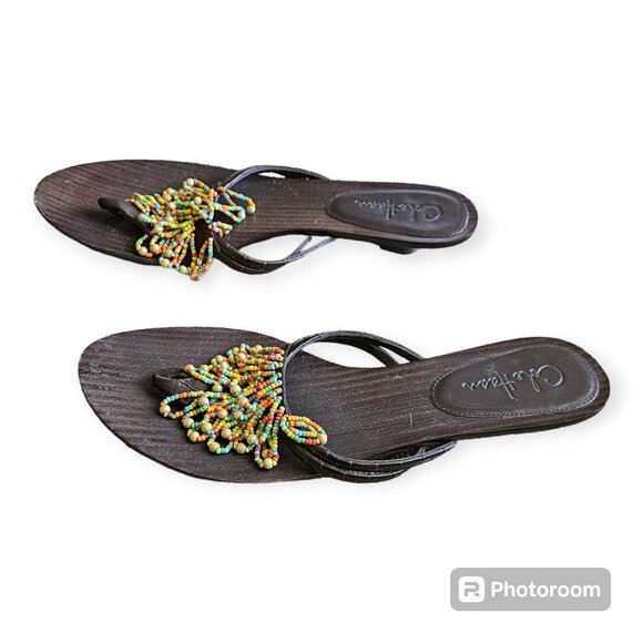 Cole Haan Brown Beaded Kitten Heel Flip Flop Sandal Size  7 - Picture 3 of 6